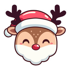 cute reindeer with white beard wearing Santa hat cartoon character vector illustration. flat design.