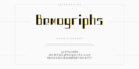 Bemogriphs abstract alphabet font. Minimal technology typography, Creative urban sport fashion futuristic font and with numbers. vector illustration