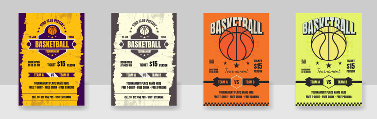 Basketball camp posters, flyer with basketball ball - template vector design - obrazy, fototapety, plakaty