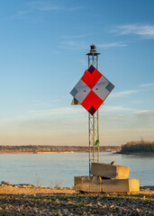 navigational marker at the confluence of Mississippi and Ohio Rivers below Cairo, IL