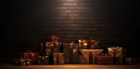 Christmas- ball, tree ornaments, gift box,  background, Ai generated image