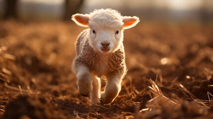 A newborn lamb taking its first wobbly steps

