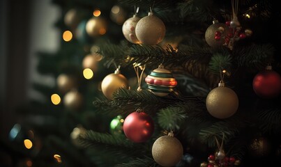 Obraz na płótnie Canvas Christmas- ball, tree ornaments, background, Ai generated image