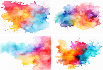 set of watercolor splashes background paint stain grunge abstract art blue design pattern paper colorful illustration
