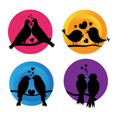 Lovely Birds Vector Illustration, Love Birds Valentines Day, Couple Birds Silhouette