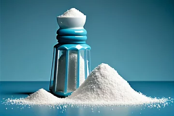 Foto op Aluminium A pile of salt from salt shaker, concept excessive salt intake and white death © Ilia