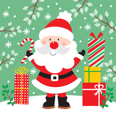 Cute Santa Claus Bring Candy Cane and Christmas Gifts