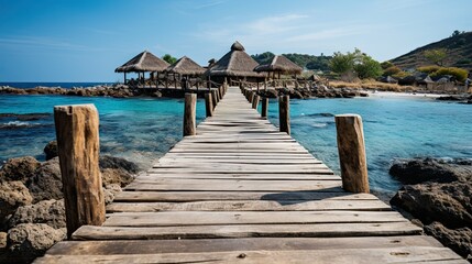 Fototapeta na wymiar endless wooden pier at the beach resort