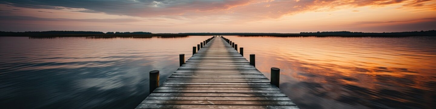 Fototapeta panorama view of an endless pier at sunset