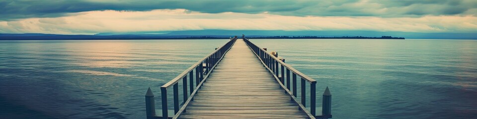 Fototapeta na wymiar panorama of endless wooden dock over water