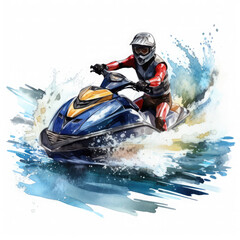 Fototapeta na wymiar Jet skiing Illustration, Generative Ai