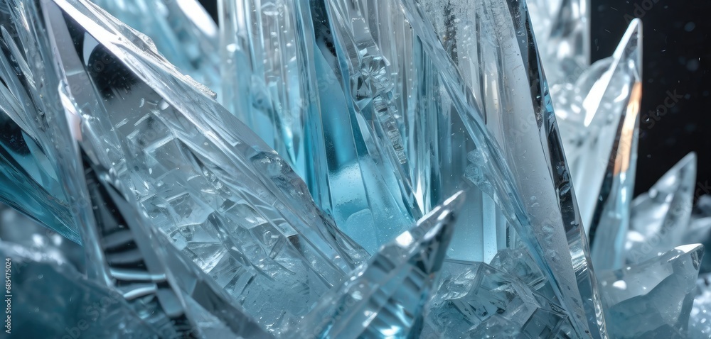 Aufkleber a close up view of a bunch of ice crystals with drops of water on the top of the ice and on the bott
