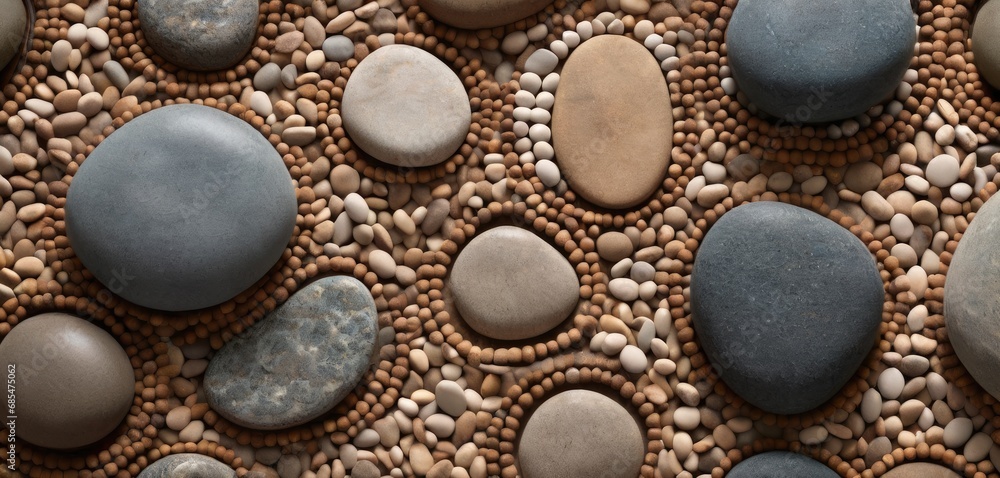Poster a close up of a bunch of rocks on a bed of rocks and pebbles on a surface that looks like it is made