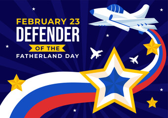 Obraz na płótnie Canvas Defender of the Fatherland Day Vector Illustration on 23 February with Russian Flag and Star in National Holiday of Russia Flat Cartoon Background
