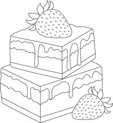 Hand-drawn illustration of strawberry fudge and yogurt coloring page for kids and adults. Food and drink colouring book	