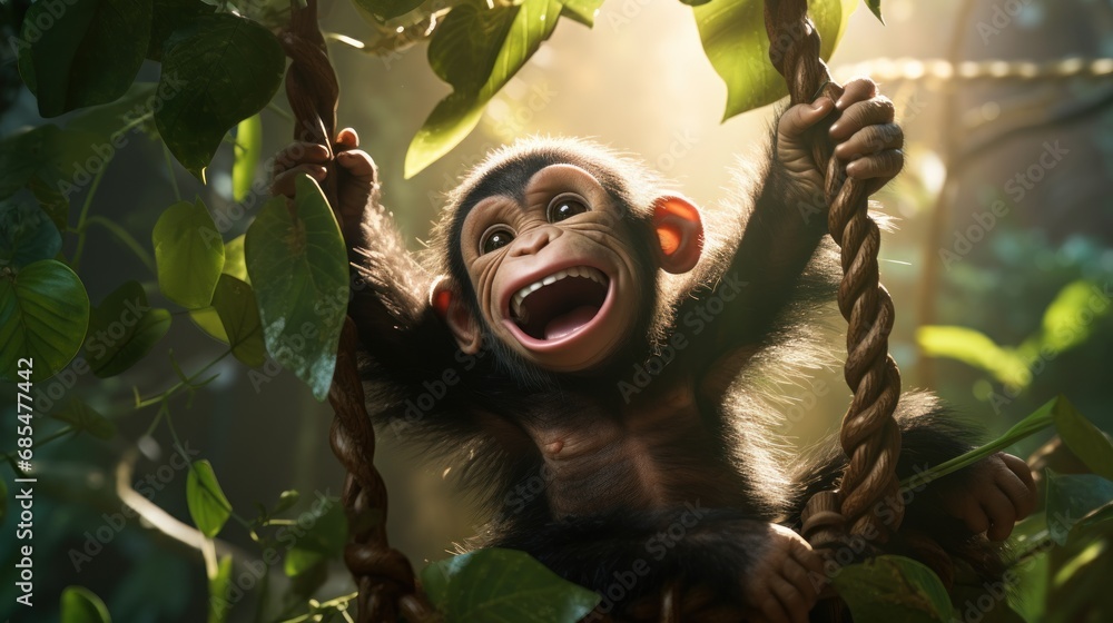 Aufkleber a monkey hanging from a tree branch with its mouth open and mouth wide open, with its mouth wide ope