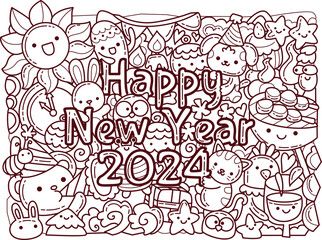 Happy New Year 2024 Doodle Art