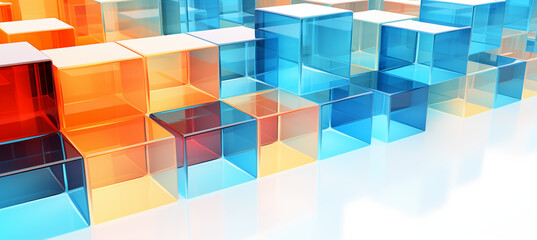 Geometric transparent glass background made of blocks, empty space for design and graphics