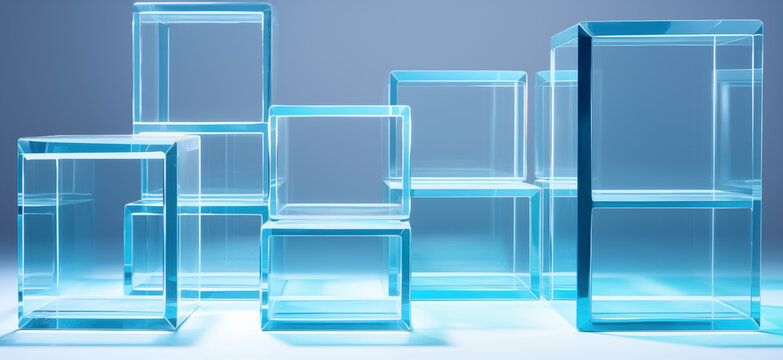 Background with a group of blue glass cubes