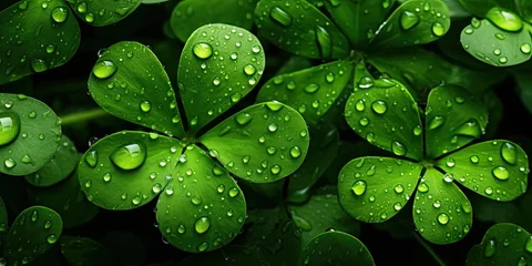 Photo sur Aluminium Photographie macro Nature elixir. Close up of raindrops on vibrant green leaves beautiful macro composition reflecting essence of growth and freshness leaf