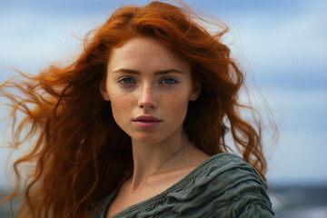 Beautiful red-haired woman in the sea