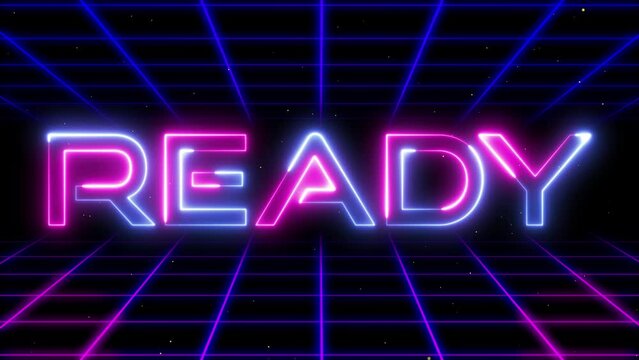 are you ready neon text animated text are you ready with galaxy space theme neon grid lettering 4k background