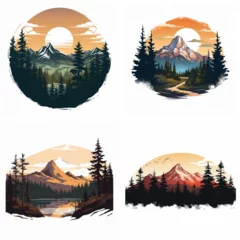 Cercles muraux Blanche nature mountain travel forest landscape vector illustration hiking adventure graphic peak tree 