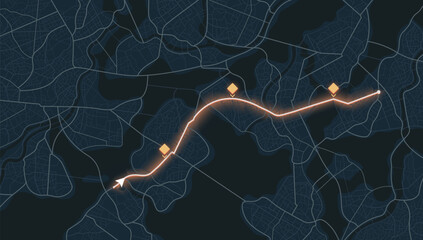 Gps tracking map. Abstract location tracks dashboard. Track navigation pins on street maps, navigate mapping, locate position pin. Futuristic travel map or location navigator vector