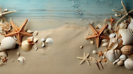 Fototapeta na wymiar starfish and shells landscape