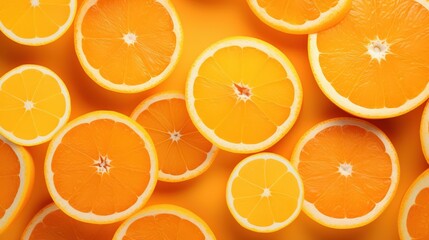 Fresh orange fruits with leaves as a background, top view. Healthy food