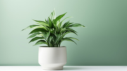 Create an image of a lush green plant in a white pot for a fresh aesthetic. - obrazy, fototapety, plakaty
