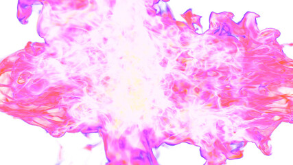 3d illustration. Tongues of pink flame collide from opposite sides on a white background.