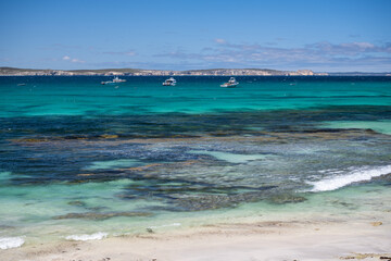 Boats anchored in sheltered bay