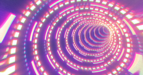 Abstract futuristic purple hi-tech tunnel from energy circles and magic lines background