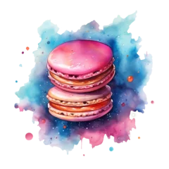 Rolgordijnen Macaroons french bakery dessert png isolated on a transparent background, watercolor clipart illustration © Deea Journey 
