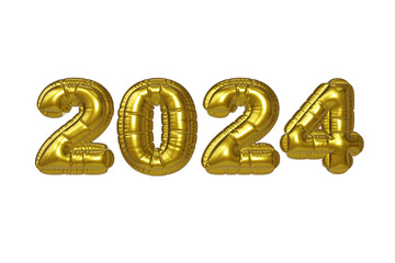 happy new year 2024 golden balloons text 3d illustration render