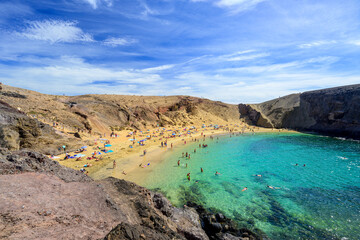 Fototapeta na wymiar Beautiful day over Playa the Papagayo beach on Lanzarote island - Canaries - Spain
