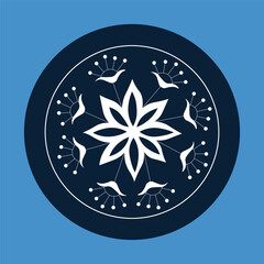 Single snowflake icon, flat snow icon flat style. Ornament in the form of a mandala. Geometric circle element made in vector