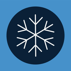 Single snowflake icon, flat snow icon flat style. Snowflake vector icon. White snow flake on blue background.
