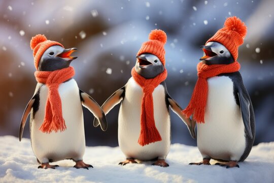 penguin group singing christmas carols 