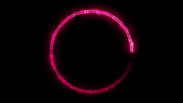 Abstract red color neon circle  loading icon animation. Black background 4k video.