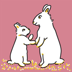 a small white rabbit and a big white rabbit