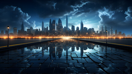 Blue Cyber Cityscape Background