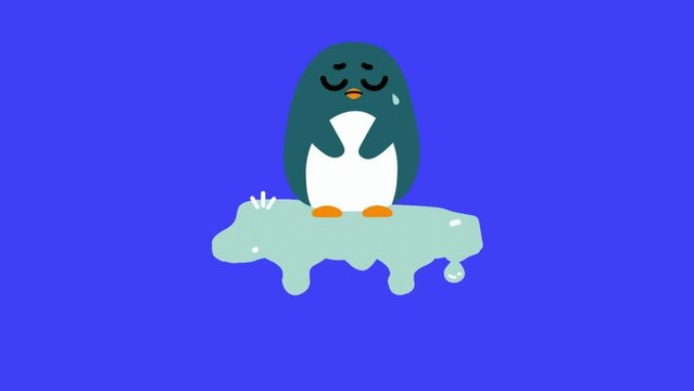 Cartoon animation of a penguin crying with its eyes closed