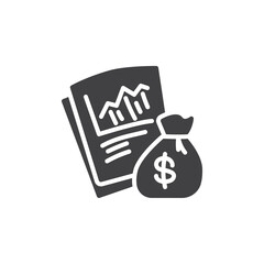 Financial report and money bag vector icon