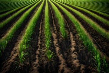 cultivated sugarcane field earth day concept plant in the ground green world generative al- - obrazy, fototapety, plakaty