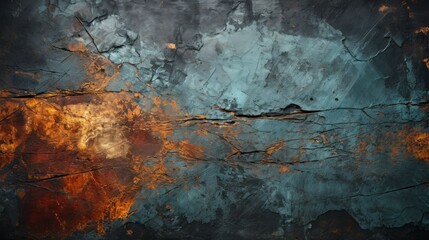 An ethereal landscape of swirling blues and shimmering golds, evoking the raw beauty of rusted memories