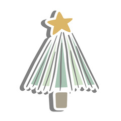 Christmas Tree with Star on white silhouette and gray shadow. Vector illustration for decoration or any design.