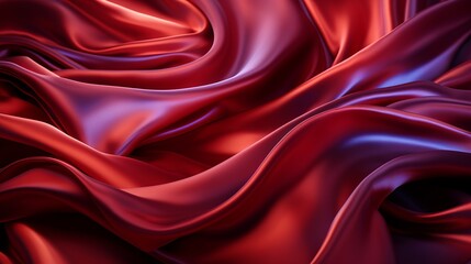 A mesmerizing fusion of maroon and lilac abstractly flows through the rich red silk fabric, evoking a wild and fluid sense of style and emotion