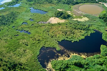 Aerial photo of an old peat bog on the outskirts of the city of Borovsk, Russia